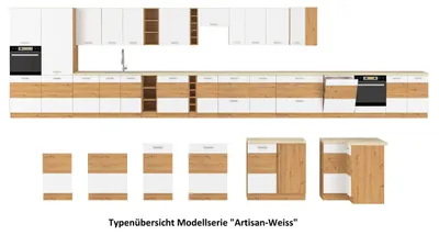 Produktbild von Küche Eiche Artisan Ecke Weiß Küchenzeile Hochglanz Küchenblock Einbauküche