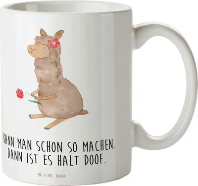 Produktbild von Mr. & Mrs. Panda Pott Alpaka Blume - Weiß - Geschenk, Kaffeetasse, Kaffeebecher, Becher, Lamas, Spruch, Kaffeepott, Lama, Teepott, Tasse