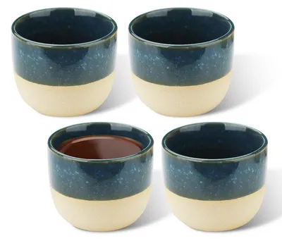 4 Espressotassen 120 ml, halbglasiertes Steingut, Blau