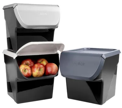 Produktbild von Vilde | 3 x Kartoffel Aufbewahrungsbox mit Deckel 13 L - 34x26 cm - Stapelbare Gemüsebehälter - Mehrfarbig