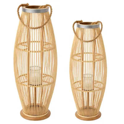Produktbild von Windlicht XXL 2er Set Laterne mit Glaseinsatz Teelichthalter Kerzenhalter Braun