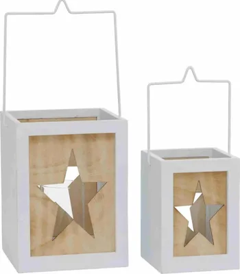 Productafbeelding van Set van twee houten lantaarns, Boltze, decoratieve lantaarns