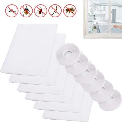Produktbild von 6 X Moskitonetze für Fenster 1,3m x 1,5m Insektenschutznetz Fliegengitter Mesh Bug Bee Moskito-Schutz mit 6 Rollen Selbstklebeband (10mm breit)