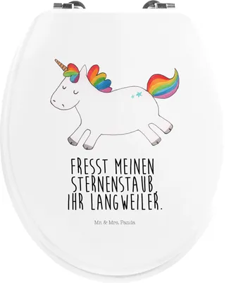 Produktbild von Mr. & Mrs. Panda WC Sitz Einhorn Happy - Weiß - Geschenk, Brille, Lächeln, Deko, Klobrille, klo deckel, Toilettendeckel, Klo-Deckel, WC-Sitz, Fröhlich, Lachen, Einhörner