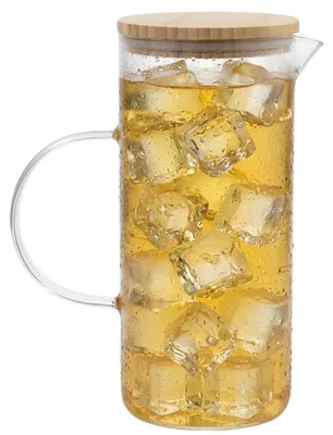 Produktbild von Gerimport Wasser-/saftkanne - mit Bambusdeckel - 1,5 ltr - Borosilikatglas - Gieskanne