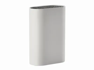 A knife block with a gray exterior and black interior filler.