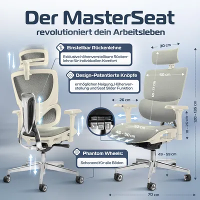 Produktbild von CLOUVOU MasterSeat Cremeweiß, Bürostuhl, Schreibtischstuhl, ergonomisch, Chefsessel für Arbeitszimmer, Ergonomic Chair, Drehstuhl 150 kg