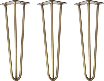 Produktbild von Natural Goods Berlin HAIRPIN Legs, Haarnadelbeine, Möbelfüße, Tischbeine, Antik Gold, 40 cm, 3 Streben, 3 Stück