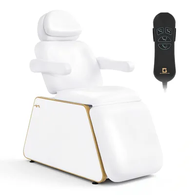 Produktbild von BarberPub Kosmetikliege Elektrisch mit 2 Motoren, Kopfstütze 16 cm ausziehbar, 180° Drehbare Armlehnen, Massageliege 80cm breit, Tattoo Liege für SPA