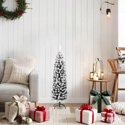 Image de vidaXL Sapin de Noël artificiel élancé avec neige Vert 120 cm PVC