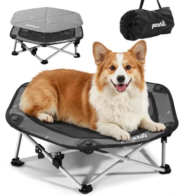 Produktbild von Faltbares Erhöhtes Hundebett Outdoor Hundeliege Camping Grau L 75 x 17 x 17 cm