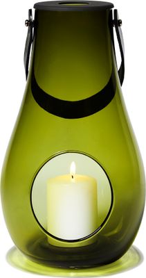 Holmegaard With Light Laterne olivegrün mit Lederhenkel 29 cm (h) Design Maria Berntsen