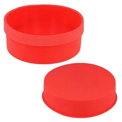 Image de 8 moules en silicone ronds, 21,5 x 5,5 cm, de couleur rouge, pour la pâtisserie, idéaux pour les gâteaux, les tartes et les desserts