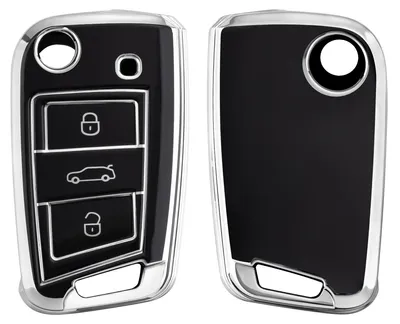 Produktbild von kwmobile Autoschlüssel Hülle kompatibel mit VW Golf 7 MK7 3-Tasten Autoschlüssel - Schlüsselhülle Silikon Cover - Schwarz Silber