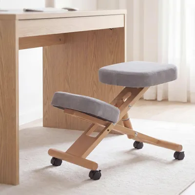 Produktbild von Kniestuhl MCW-Q46, Sitz-/Kniehocker höhenverstellbar Rollen Stoff/Textil (200g/m²) Holz  grau