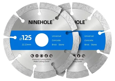Zdjęcie produktu dla 2 tarcze diamentowe do cięcia o średnicy 125 mm, przeznaczone do betonu, granitu, kamienia, cegły i muru, z otworem o średnicy 22,23 mm