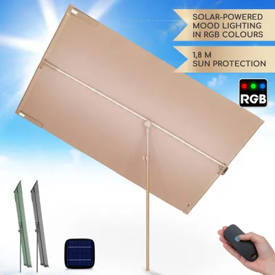 Zdjęcie produktu dla Blumfeldt Bayonne parasol ogrodowy, 130 x 180 cm, solarne oświetlenie LED RGB, ochrona UPF 50, wodoodporny, regulowany, na taras i balkon