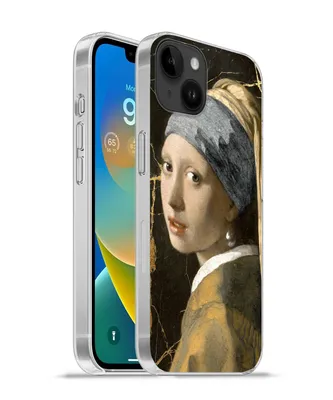 Produktbild von MuchoWow® Handyhülle Schutzhülle Hülle für Apple iPhone 14 Plus - Soft case Mädchen mit einem Perlenohrring - Marmor - Gold Silikon Softcase Handy Hülle - Abbildung