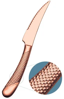 Image de Ensemble de 6 couteaux à steak, 23 cm, forgés, à motif martelé. Manche robuste, dents sur le tranchant. Contient un pourcentage élevé de carbone, en acier inoxydable, avec des éléments de cuivre