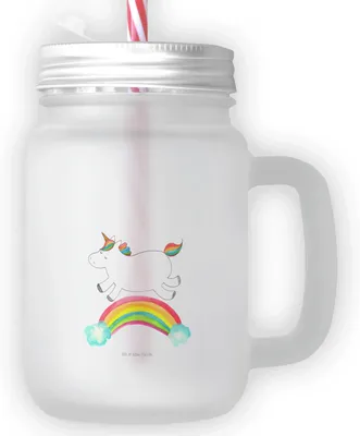 Produktbild von Mr. & Mrs. Panda Glas Einhorn Regenbogen - Transparent - Geschenk, Einhornpower, Mit Schraubdeckel, Unicorn, Glitzer, deckel, dessertglas, Cocktailglas, Erwachsenwerden