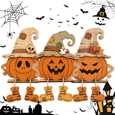 Halloween Tischdekoration aus Holz, 3 Stück, transparent