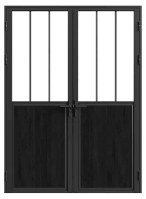 Produktbild von Komplette 2-flügelige Doppeltür aus Aluminium und gehärtetem Glas im Industriestil - 2 x H 204 x B 93 cm - Schwarz - ERMELO