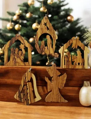 Produktbild von Set mit 10 Holz-Weihnachtsdekorationen für den Weihnachtsbaum