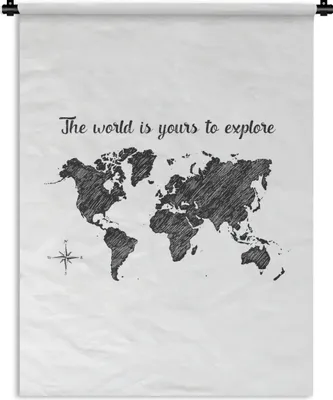 Produktbild von MuchoWow® Wandteppich Wandbehang Weltkarte - Zitate - Schwarz 60x80 cm Tapisserie Dekoration Wandtuch - Decke - Wandtücher - Wohne