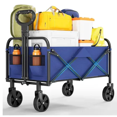 Immagine prodotto di Carrello da giardino – Carrello pieghevole con ruote grandi, ideale per la spiaggia – Capacità: 50 litri – Portata: 50 kg – Carrello pieghevole per il trasporto – Colore: blu