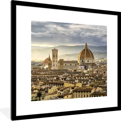 Produktbild von MuchoWow® Gerahmtes Poster Italien - Sonnenuntergang - Florenz 40x40 cm - Poster mit Schwarzem Bilderrahmen Wandposter Rahmen Foto Bilder - Poster - Plakat im Rahmen