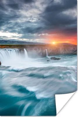 Produktbild von MuchoWow® Poster Wasserfall - Sonnenuntergang - Natur - Wasser 120x180 cm - Kunstposter