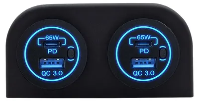 Produktbild von ProRide USB/USB-C-Schnelllader 4 Ports QC3.0 65W Schalter 2-fach Aufbau