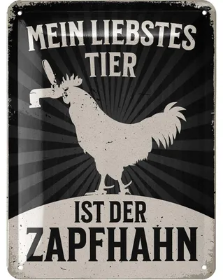 Produktbild von LANOLU retro Blechschild ZAPFHAHN, lustiges Sprüche Bier Schild als Partykeller Deko, Kneipen, Irish Pub, Bar Dekoration aus Metall, 15x20cm