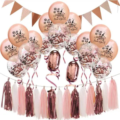 Produktbild von Oblique Unique Happy New Year Silvester Neujahr Party Feier Deko Set - roségold weiß