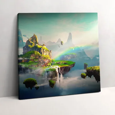 Produktbild von A fantasy world and flying islands – Leinwandbild Wandbild – 60x60 cm – Leinwandbilder – Wandbilder – Schlafzimmer – Flur