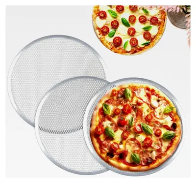 Produktbild von Rundes Pizzablech 33 cm/13 Zoll, gelocht, 3er Set aus Aluminium, antihaftbeschichtet für Ofen, Pizza und Flammkuchen