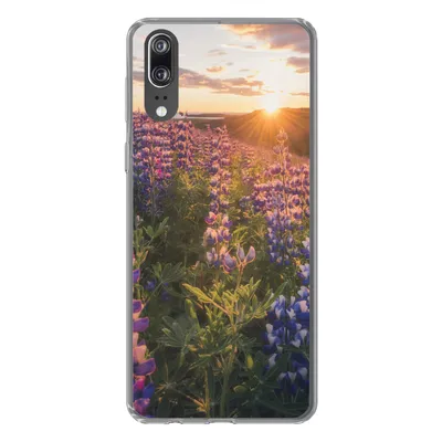 Produktbild von MuchoWow® Handyhülle Schutzhülle Hülle für Huawei P20 Lupine - Sonne - Lila Silikon Softcase Handy Hülle - Hardcover