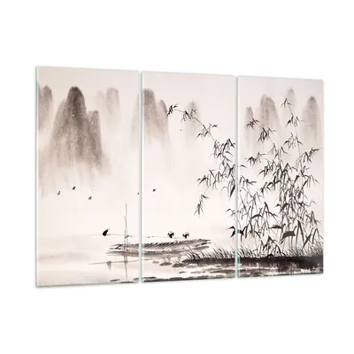 Produktbild von Bilder auf glas - Bambus schwarz China - 105x70cm - Glasbilder - Wandbilder - Kunstdruck - zum Aufhängen bereit - Wanddekoration aus Glas - Glas Bilder - Wandbild auf Glas - 3 Teile - GCE105x70-3116