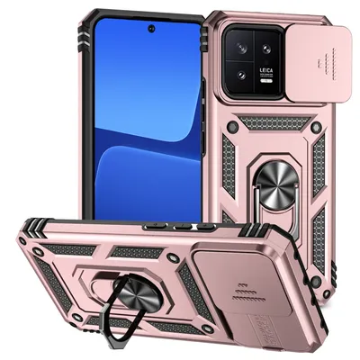 Immagine prodotto di Custodia per Xiaomi 13 a doppio strato con copertura scorrevole della fotocamera e supporto ad anello Rosa