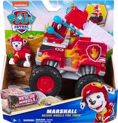Produktbild von Spin Master Feuerwehrauto Marshall PAW Rescue Wheels 52851 – Monstertruck-Design, Schwarz Grau Rot, 19x15x9cm. Mit beweglichen Rädern, Raketenwerfer, 2 schießbaren Geschossen & abnehmbarer Figur. Für Kinder ab 3 Jahren.