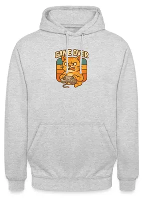 Produktbild von Spreadshirt Game Over | Zockende Katze Uni Hoodie, M, Hellgrau meliert