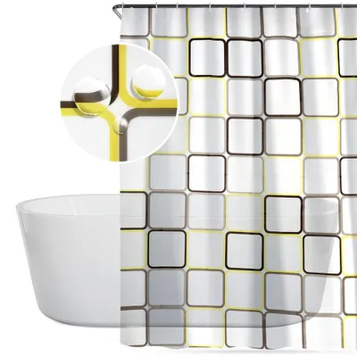 Produktbild von Vilde | Duschvorhang 180x180 cm - 12 Haken im Set - Wasserdicht und Schimmelresistent - Badewannenvorhang - Karomuster