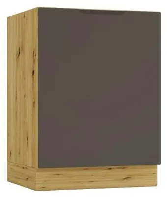 Obrázek produktu pro Kuchynská spodní skrínka 60 cm – dub Artisan a šedá Mocca – univerzální montáž na celo – bez pracovní desky – mechanismus Soft-Close