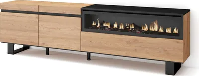 Produktbild von TV-Schrank, Lowboard, 200x35x57cm, Für TV-Geräte bis zu 80", Elektrokamin. Industriedesign, Eiche Schwarz
