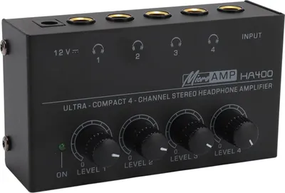 Image de Amplificateur de casque professionnel à faible bruit Mini amplificateur de casque stéréo haute puissance à 4 canaux pour le studio et la scène 100?240V EU Plug