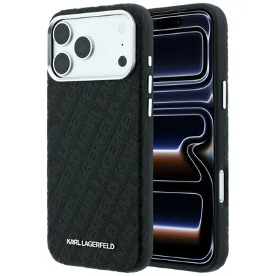 Image de Coque pour iPhone 18 Pro, imitation cuir, motif en relief, noire, avec logo MagSafe