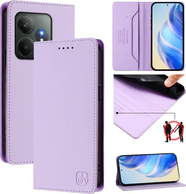 Produktbild von Lederhülle für Realme GT 6/Realme GT 6T Hülle Flip Brieftasche Kartenfächern Ständer Schutzhülle Violett