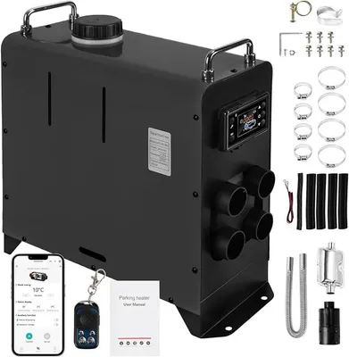 Zdjęcie produktu dla Ogrzewacz powietrza diesla 12V, 8kW, do użytku stacjonarnego, ogrzewanie powietrza do samochodów, ciężarówek, łodzi, kamperów, z aplikacją Bluetooth, wyświetlaczem LCD i pilotem, kolor czarny