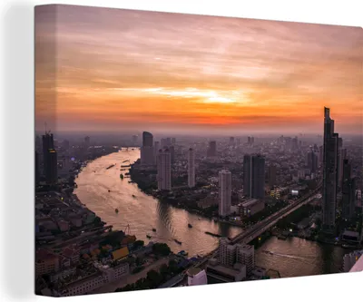 Produktbild von OneMillionCanvasses® - Leinwandbilder - 150x100 cm, Bangkok - Skyline - Sonnenuntergang, Wandbilder Kunstdruck Wanddekoration