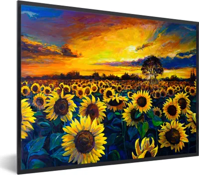 Produktbild von MuchoWow® Gerahmtes Poster Gemälde - Ölfarbe - Blumen - Sonnenblume 80x60 cm - Poster mit Schwarzem Bilderrahmen Wandposter Rahmen Foto Bilder - Schwarzem - Mit Gestell